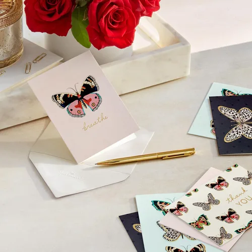 Vista 2 de Hallmark Tarjetas de mariposa en blanco, paquete surtido de 24 (gracias, hola)