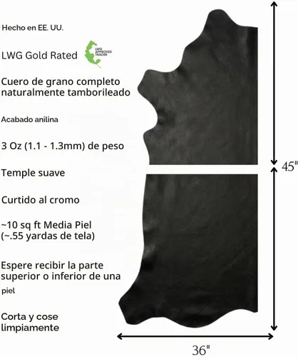 Vista 2 de Pieles de cuero de vaca de grano natural (negro, 10 pies cuadrados)