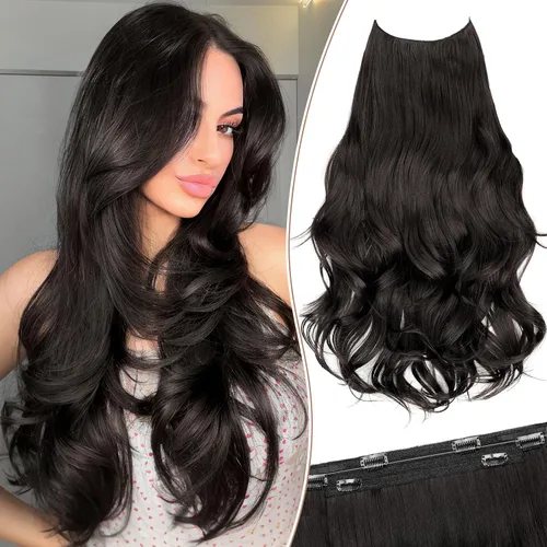 Vista 48 de KooKaStyle Extensiones de Cabello con Alambre Invisible, Largas, Lacias, en Capas, Sintéticas con Alambre Transparente, Tamaño Ajustable, 6 Clips