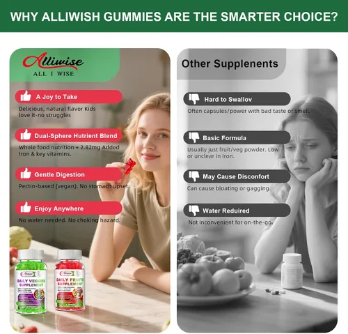 Vista 5 de Gomitas de frutas y verduras sin azúcar, súper verduras con 23 frutas y 25 verduras, minerales multivitamínicos y fibra, suplemento vegano de frutas