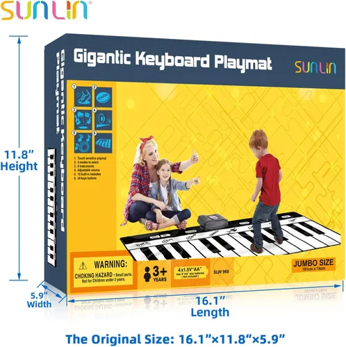 Vista 6 de SUNLIN Alfombrilla de piano de 6 pies, tapete de teclado de piso: 24 teclas, 10 demostraciones, 8 sonidos de instrumentos, grabación y reproducción