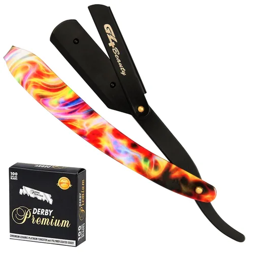 Vista 16 de Cuchilla de afeitar G4 de acero inoxidable con borde recto para afeitar, cuchillas reemplazables (negro)