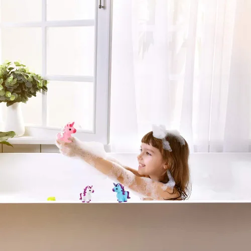 Vista 5 de ArtCreativity Juguetes de goma de unicornio para niños, paquete de 12, recuerdos y suministros de fiesta de cumpleaños de unicornio, juguetes