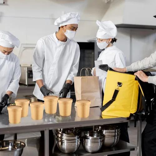 Vista 7 de meekoo 100 recipientes de papel para sopa de 16 onzas con tapas, recipientes de pinta de helado, almacenamiento de vasos de alimentos desechables