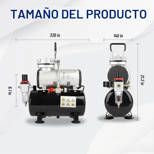 Vista 7 de Timbertech Compresor de aerógrafo, mini compresor AS186 sin aceite de un solo pistón de alto rendimiento con tanque de 3L, regulador, trampa