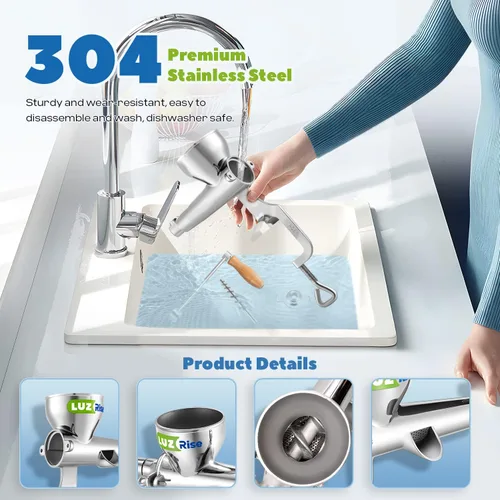 Vista 2 de Exprimidor manual de hierba de trigo con manivela, extractor de hierba de trigo de mano, exprimidor de frutas y verduras, acero inoxidable 304