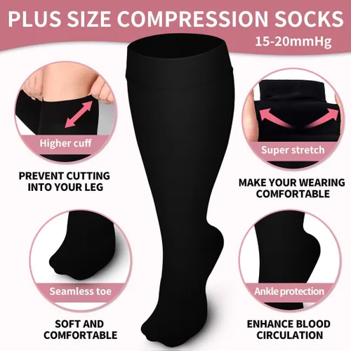 Vista 5 de Laite Hebe Plus Size Compression Socks for Women and Men-3 pairs Wide Calf Knee High Support for Circulation