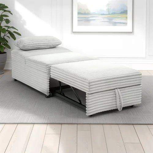 Vista 4 de Powell McCory - Sofá cama extensible tapizado de pana gris claro con almohada