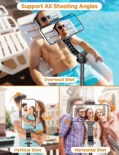 Vista 5 de Trípode de teléfono de 75 pulgadas y palo para selfie, soporte de trípode extensible para teléfono celular con control remoto inalámbrico y soporte
