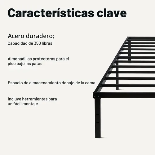 Vista 3 de Amazon Basics Base de cama de metal, plataforma no plegable, fácil montaje, individual, 39 pulgadas de ancho x 75 pulgadas de largo x 14 pulgadas
