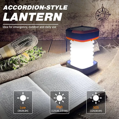 Vista 3 de DIBMS - Paquete de 2 linternas solares plegables para campamento, mini luces colgantes plegables USB recargables a prueba de agua para camping