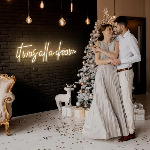 Vista 6 de Letrero de luz de neón con texto en inglés «It Was All a Dream» con luces LED 3D personalizadas, lámpara de neón reutilizable, brillo ajustable