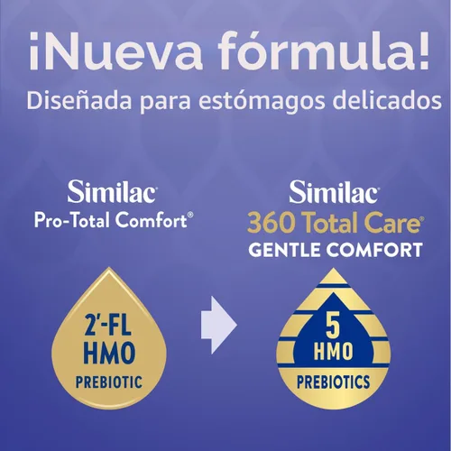 Vista 3 de Similac 360 Total Care Gentle Comfort - Fórmula para bebés, fórmula fácil de digerir, tiene 5 prebióticos HMO, fórmula infantil en polvo, bañera