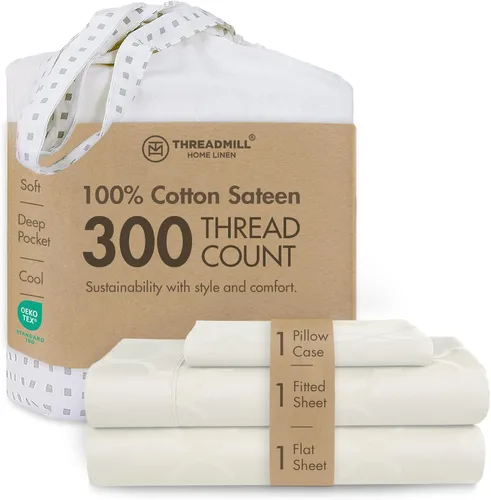 Vista 13 de Threadmill Juego de sábanas de algodón Twin Sábanas 100% algodón para cama tamaño Twin Juego de sábanas de satén jacquard damasco con bolsillo