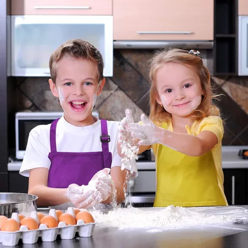Vista 4 de 12 delantales de chef para niños a granel, juego de delantales artísticos para niños, delantales de chef ajustables con 2 bolsillos para niños