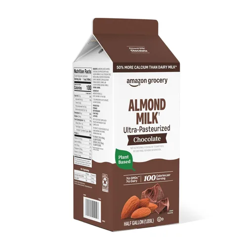 Vista 4 de Amazon Grocery, Leche de almendras con chocolate, medio galón, 64 onzas líquidas