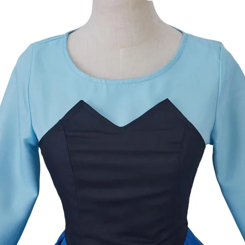 Vista 6 de Disfraz de sirena de princesa azul clásico para mujer, vestido de fiesta de cosplay con gorro