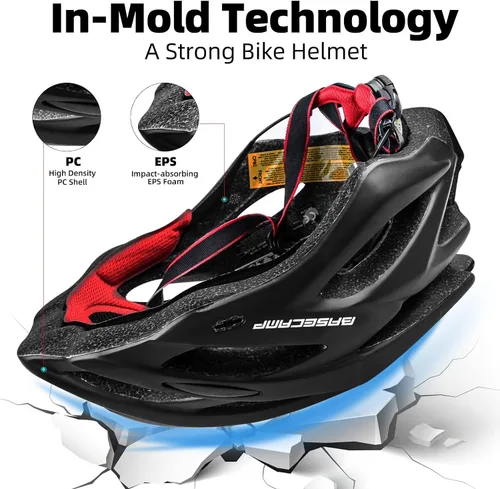 Vista 4 de Basecamp Casco de bicicleta para mujeres y hombres con luz LED de seguridad extraíble, visera solar, casco de bicicleta ligero, ajustable