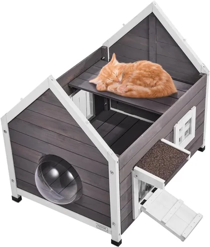 Vista 15 de VEVOR - Casa de gatos al aire libre resistente a la intemperie, refugio para gatos ferales para múltiples gatos, casa de gatos y conejos al aire
