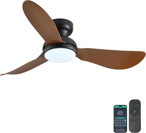 Vista 18 de Kviflon Ventiladores de techo de 46 pulgadas modernos con luces, ventilador de techo de montaje empotrado con control remoto/APP, 3 aspas curvas