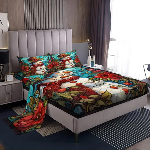 Vista 29 de Juego de sábanas tamaño individual, sábanas para árbol de Navidad, sábanas y fundas de almohada de microfibra de 3 piezas, juego de sábanas