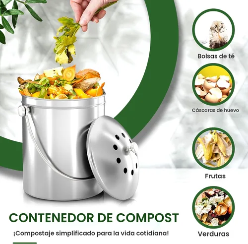 Vista 4 de Utopia Kitchen Contenedor de compostaje para encimera de 1 galón, acero Plateado