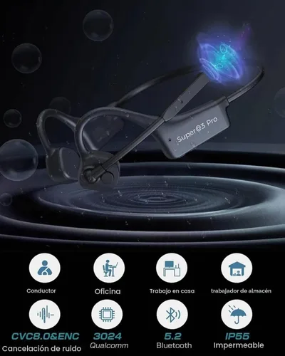 Vista 3 de Auriculares Bluetooth de conducción ósea con micrófono ENC Boom Mic Auriculares inalámbricos para computadora con micrófono Cancelación de ruido