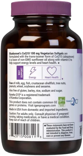 Vista 3 de BlueBonnet Cápsulas blandas vegetarianas CoQ-10, 100 mg, 120