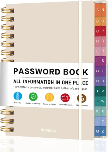 Vista 11 de Libro de contraseñas en espiral con pestañas alfabéticas y bolsillo 5.8" X 8.2