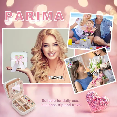 Vista 7 de Parima Joyero pequeño para niñas, organizador de joyas imprescindible de viaje, estuche de viaje Regalos de viaje para mujeres y niñas, Joyero