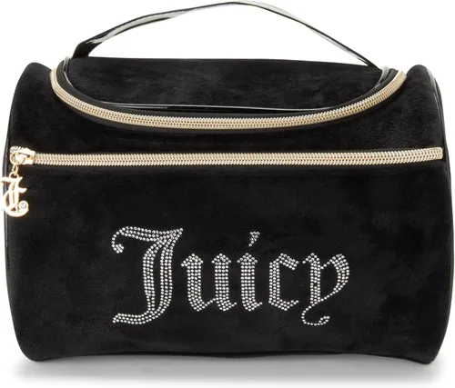 Vista 4 de Juicy Couture Bolsa de Maquillaje Organizador de Cosméticos Esenciales de Viaje Colgante Duffel de Velor con Rinstones, Negro