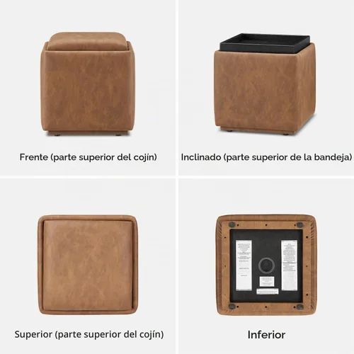 Vista 8 de mopio Levi - Otomana de almacenamiento con bandeja reversible, mesa de centro cuadrada tipo baúl moderna, otomana de taburetes tapizados