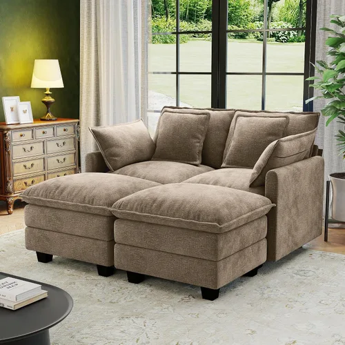 Vista 34 de Seccional Cloud Couch de 107", Sofá Seccional Modular en Forma de U, Sofá de Asiento Profundo de 4 Asientos con 6 Almohadas Extraíbles Lavables y 2