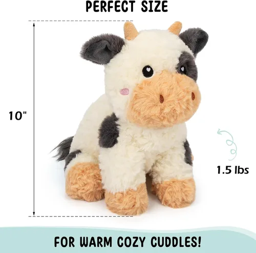Vista 2 de Vacas de peluche microondables y ponderadas - Almohadilla de calentamiento sin olor de 1.5 libras para aliviar los calambres menstruales, el dolor