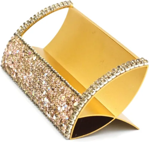 Vista 7 de Bling - Tarjetero de aluminio para escritorio, pantalla de tarjetas de visita con diamantes de imitación, soporte para tarjetas de visita de Negro