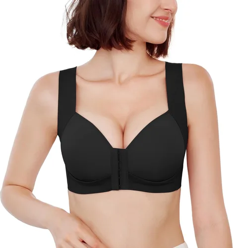Vista 7 de FallSweet Sujetador con cierre frontal para mujer, push up sin aros, sin costuras, cómodo brassiere Gris