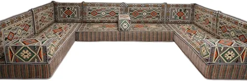 Vista 117 de arabicsofa Sofá en forma de U de estilo árabe para el suelo – Juego de Majlis hecho a mano – Sofá de estilo bohemio
