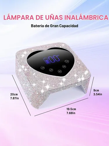 Vista 7 de Hongfa - Lámpara de uñas inalámbrica, secador de uñas LED UV recargable para esmalte de gel con pantalla LCD, sensor automático y 5 ajustes