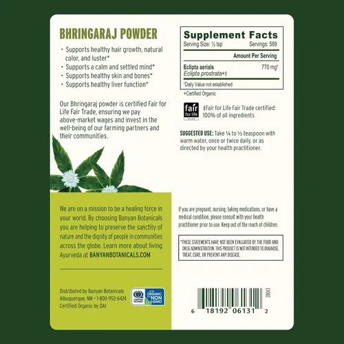 Vista 3 de Banyan Botanicals Polvo Bhringaraj – Polvo orgánico de hoja Eclipta Prostrata – para una mente tranquila y un cabello, uñas, huesos y dientes