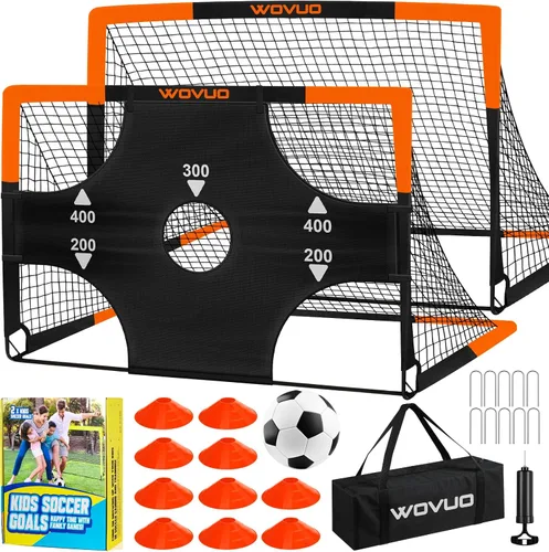 Vista 8 de Kids Soccer Goals for Backyard Set of 2, 6x4 ft Portable Toddler Soccer Goal Training Equipment with Soccer Target, Ball, Cones, Soccer Net for Kids