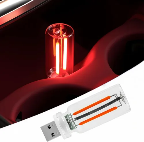 Vista 17 de Luz nocturna USB para automóvil, lámpara de filamento LED retro regulable táctil, mini luz ambiental USB para interior de vehículo, dormitorio