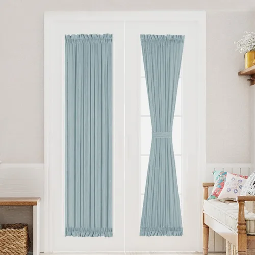 Vista 19 de Turquoize Elegantes cortinas de lino para puerta francesa, paneles de cortina de filtrado de luz, panel de lino con bolsillo para barra, panel