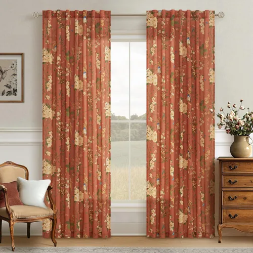 Vista 19 de Cortinas de lino de pájaro floral azul 2 paneles de 72 pulgadas de largo Aqua Blue
