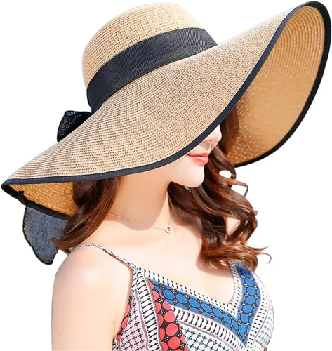 Vista 9 de FSIGOM Sombrero flexible plegable para mujer, sombrero de paja con protección solar de ala ancha, gorra de playa con protección UV de verano