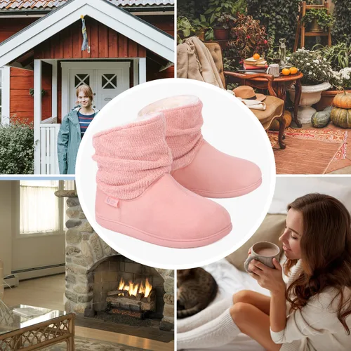 Vista 6 de LongBay Pantuflas de punto de chenilla cálidas para mujer, de espuma viscoelástica, cómodas, de gamuza, esponjosas, de espuma viscoelástica, botas