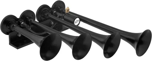 Vista 3 de Vixen Horns - Cuerno de tren para camión/coche. 4 Bocinas de aire con trompetas negras (XLong). Sonido súper fuerte en dB. Se adapta a vehículos