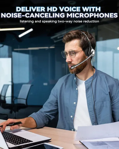 Vista 8 de Wantek Auriculares RJ9 con micrófono con cancelación de ruido, auriculares para teléfono de oficina compatibles con Plantronics S12 Polycom VVX310