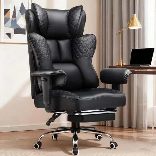 Vista 10 de GTRACING Silla de oficina grande y alta de 400LBS, ergonómica, de tela, diseño de lujo con relieve, silla para juegos con reposapiés, apoyabrazos