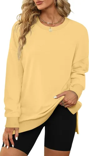 Vista 2 de XIEERDUO Sudaderas de gran tamaño para mujer, estilo casual, cuello redondo, manga larga, cómodas