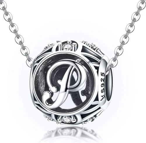 Vista 5 de Plata de ley 925 con piedras cúbicas, opciones completas de regalo de la A Z, cuentas de letras del alfabeto para pulseras europeas Pandora